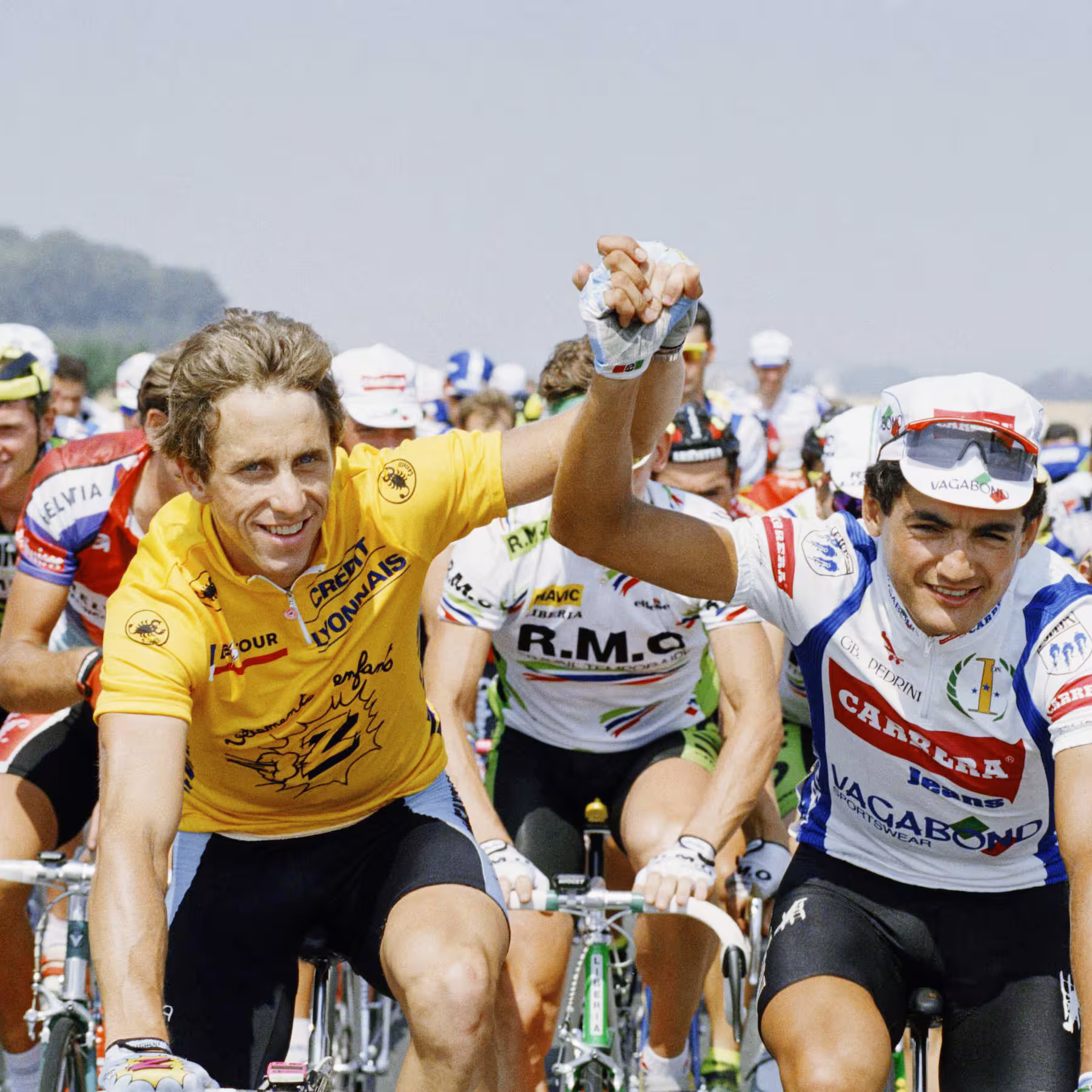Greg LeMond with Laurent Fignon during the 1989 Tour de France